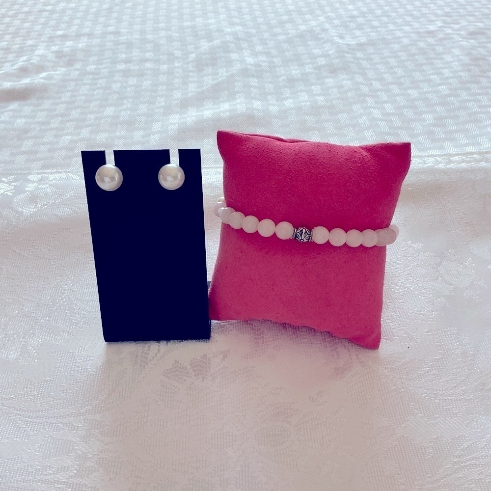 Rose Quartz Pearl Bracelet and Earring Set